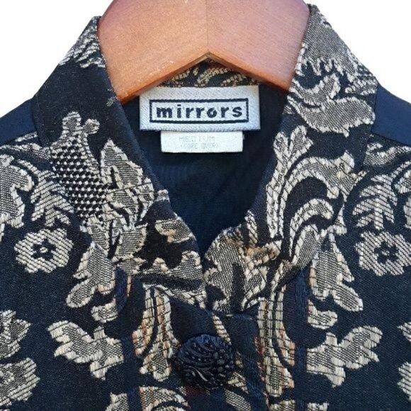 Vtg 80's Vest Artsy Tang Suit Mandarin Jacquard Metallic Fleur De Lis Tunic Sz M - Picture 6 of 8